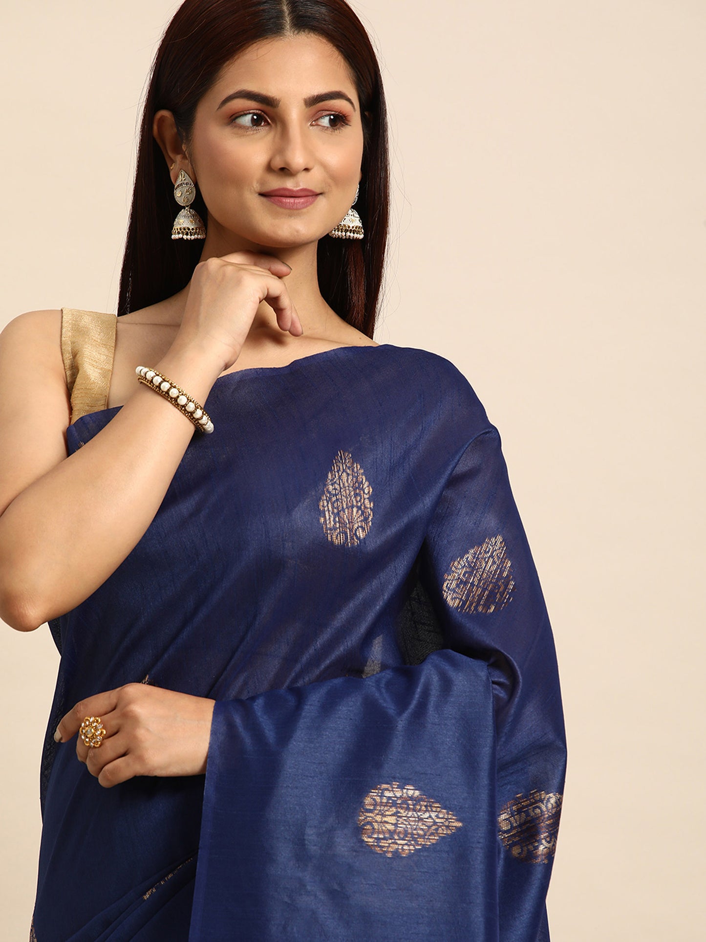 Blue Handloom Ghicha Raw Silk Butti woven saree