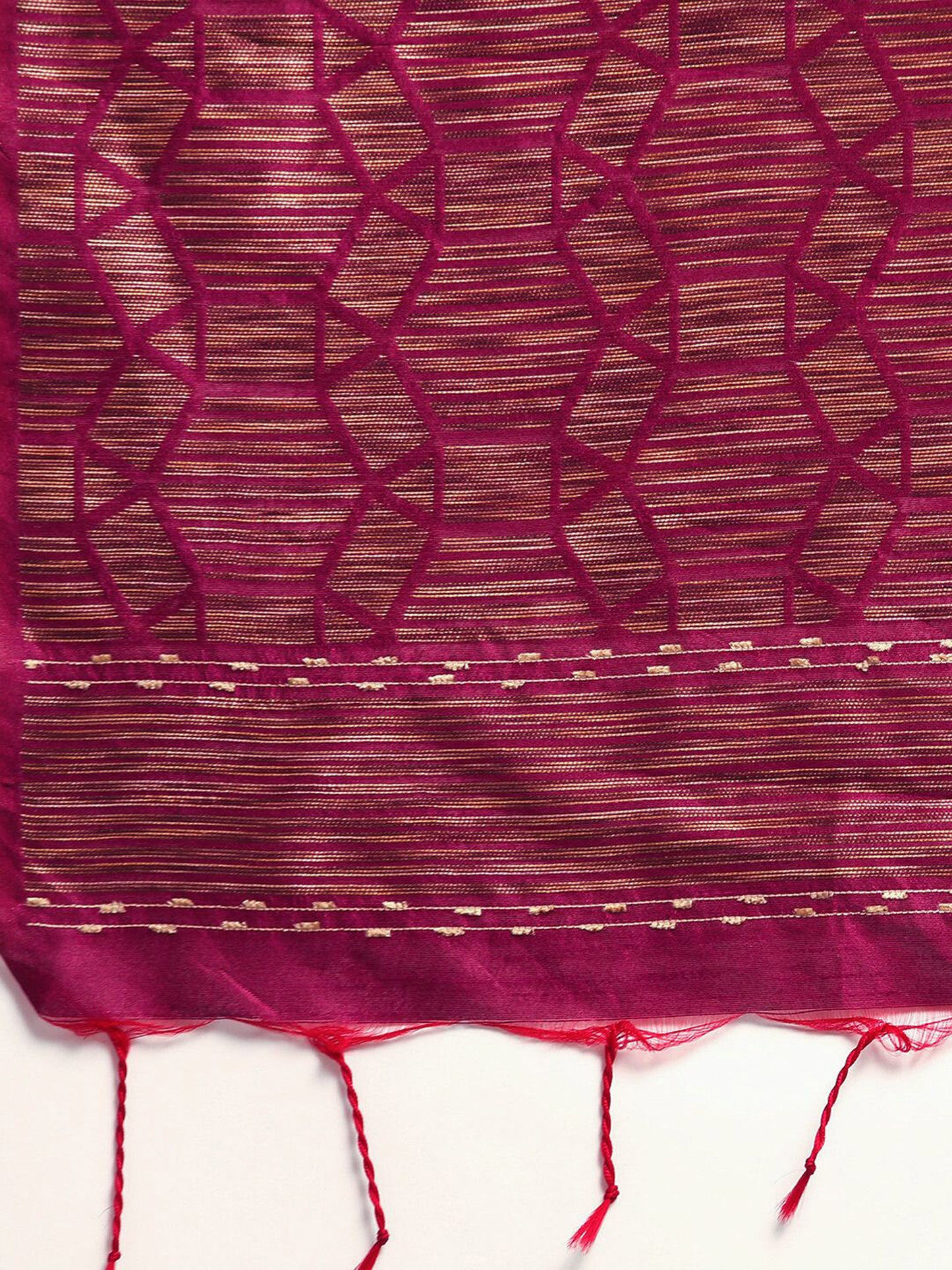 Wine Handloom Ghicha Raw Silk Butti woven saree