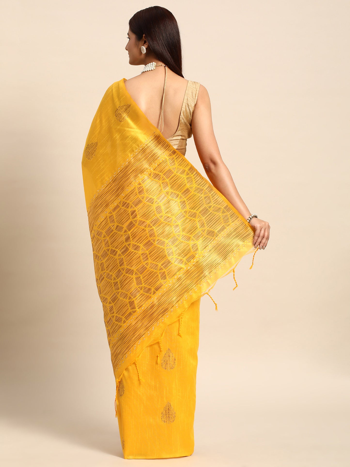 Yellow Handloom Ghicha Raw Silk Butti woven saree