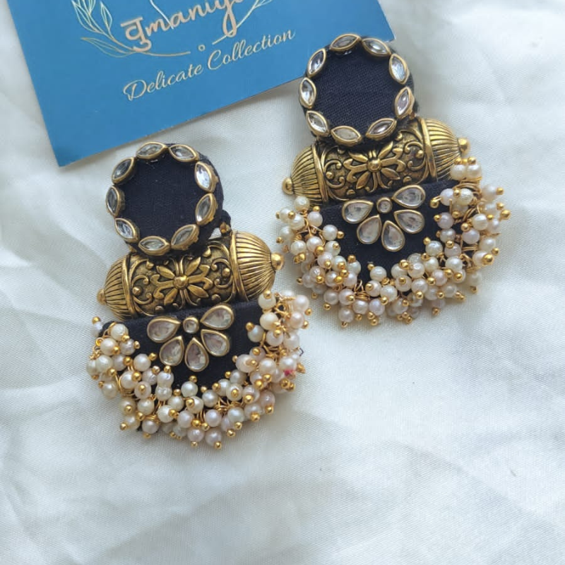 Dark Green Pearl Kundan Earrings