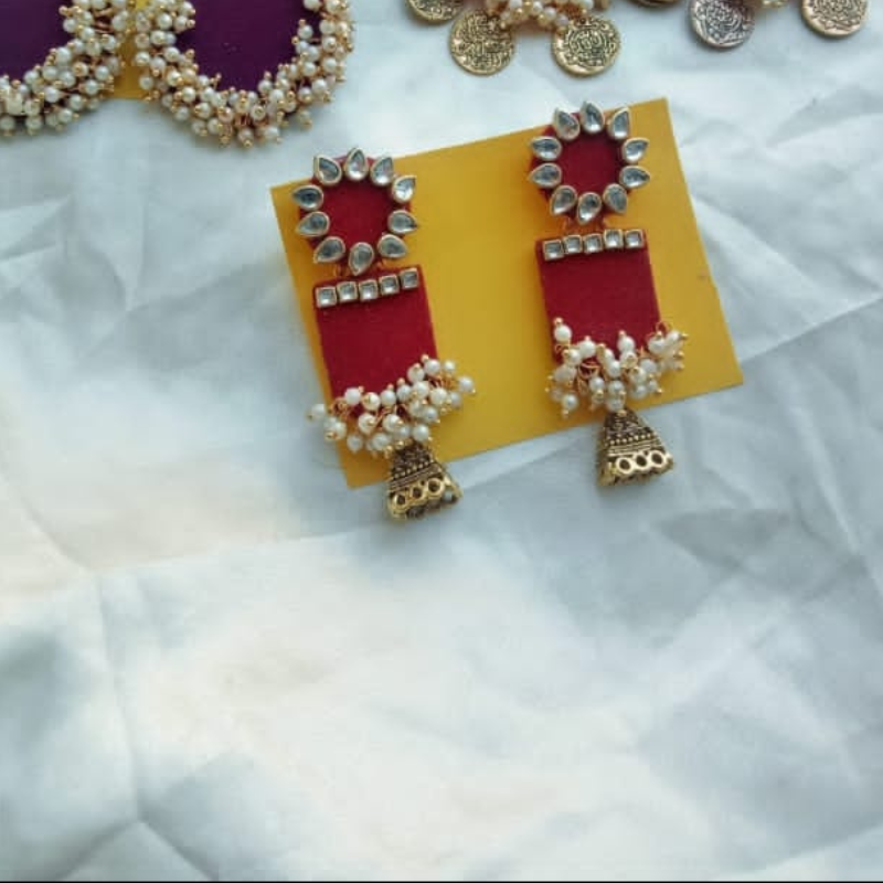 Multi Coloured Earrings - Red