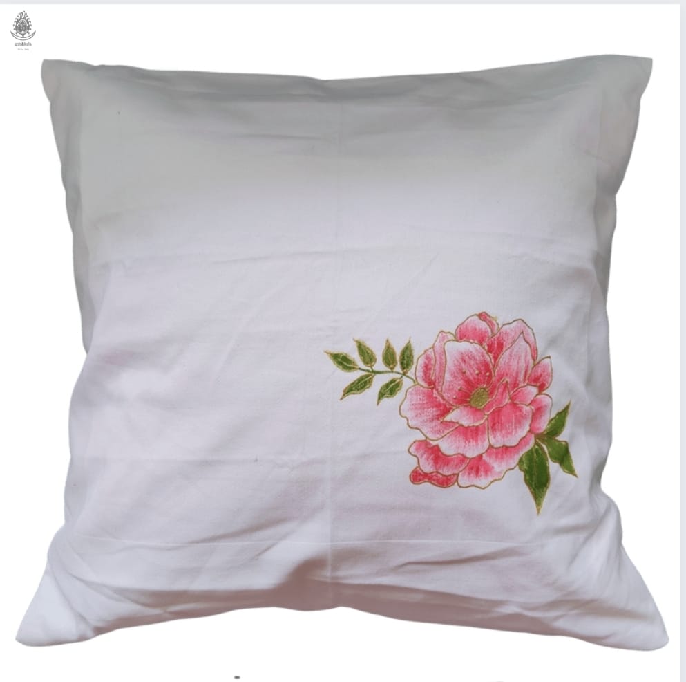 Artistic Hand Painted Rose Cushion Cover |  Hand Painted Rose Cushion  By Rank Never Retire