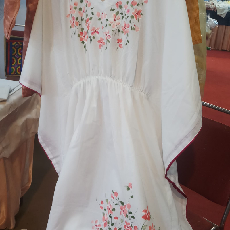 Bohemian White Handpainted Cotton Kaftan