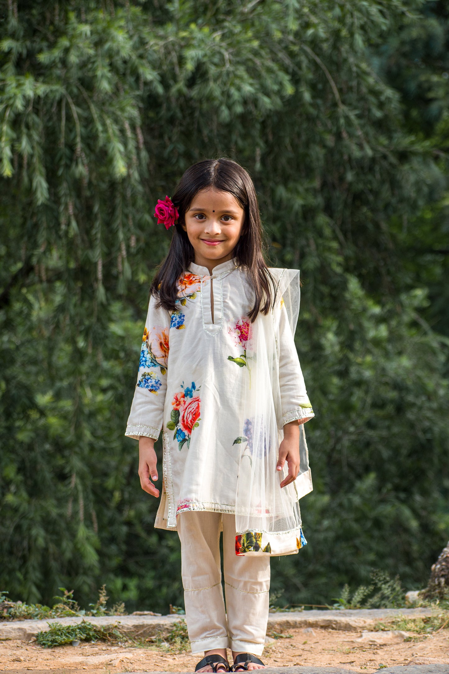 Ivory Floral Kurta Kids Payjama