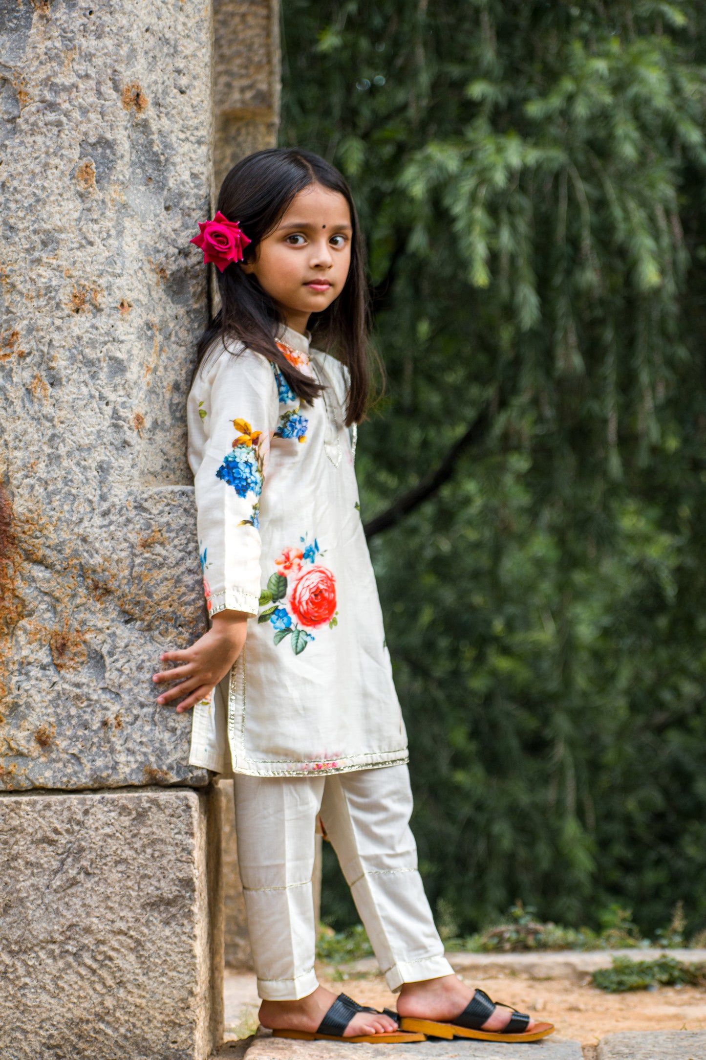 Ivory Floral Kurta Kids Payjama