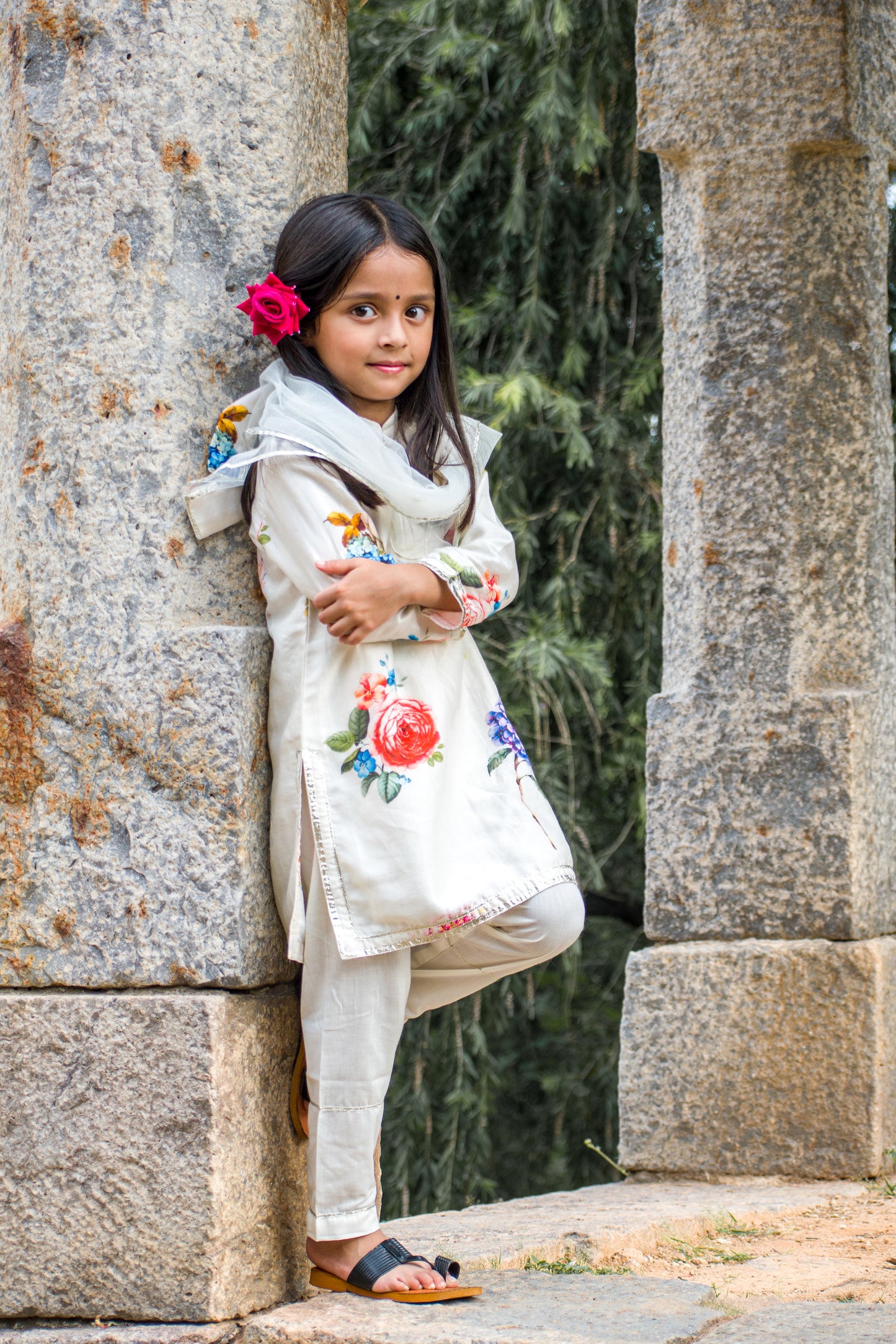 Ivory Floral Kurta Kids Payjama