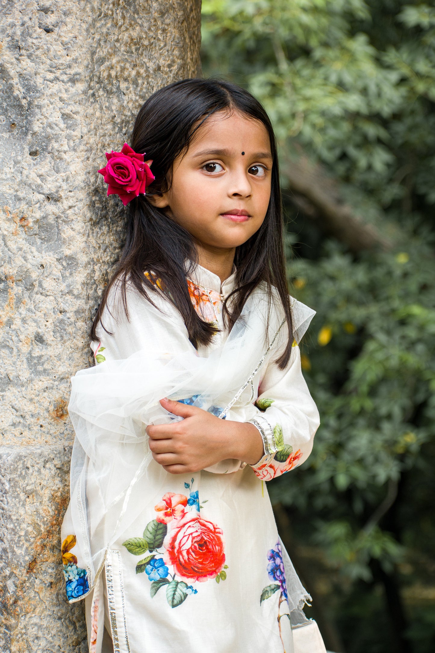 Ivory Floral Kurta Kids Payjama