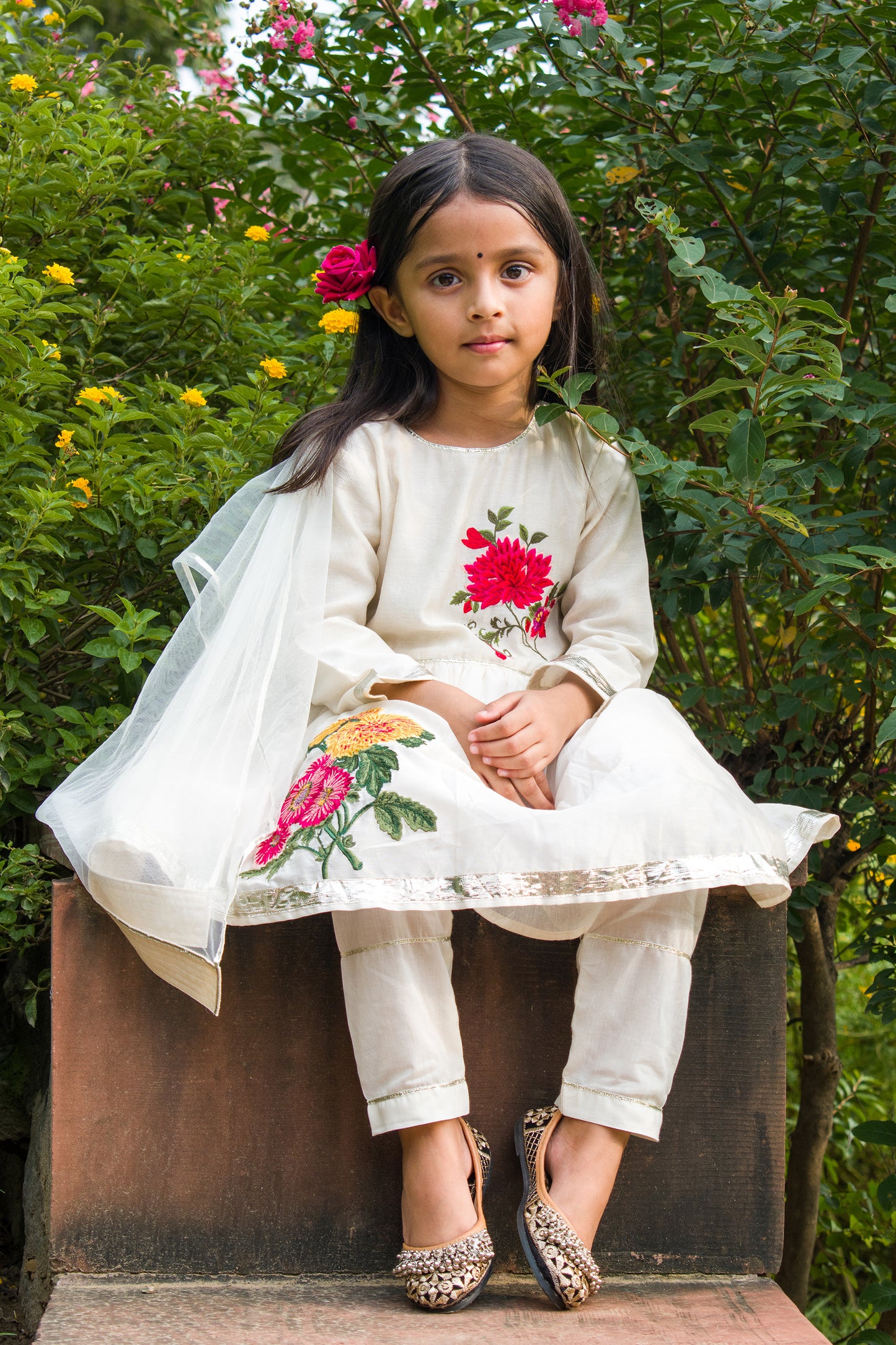 Ivory Floral Kids Anarkali