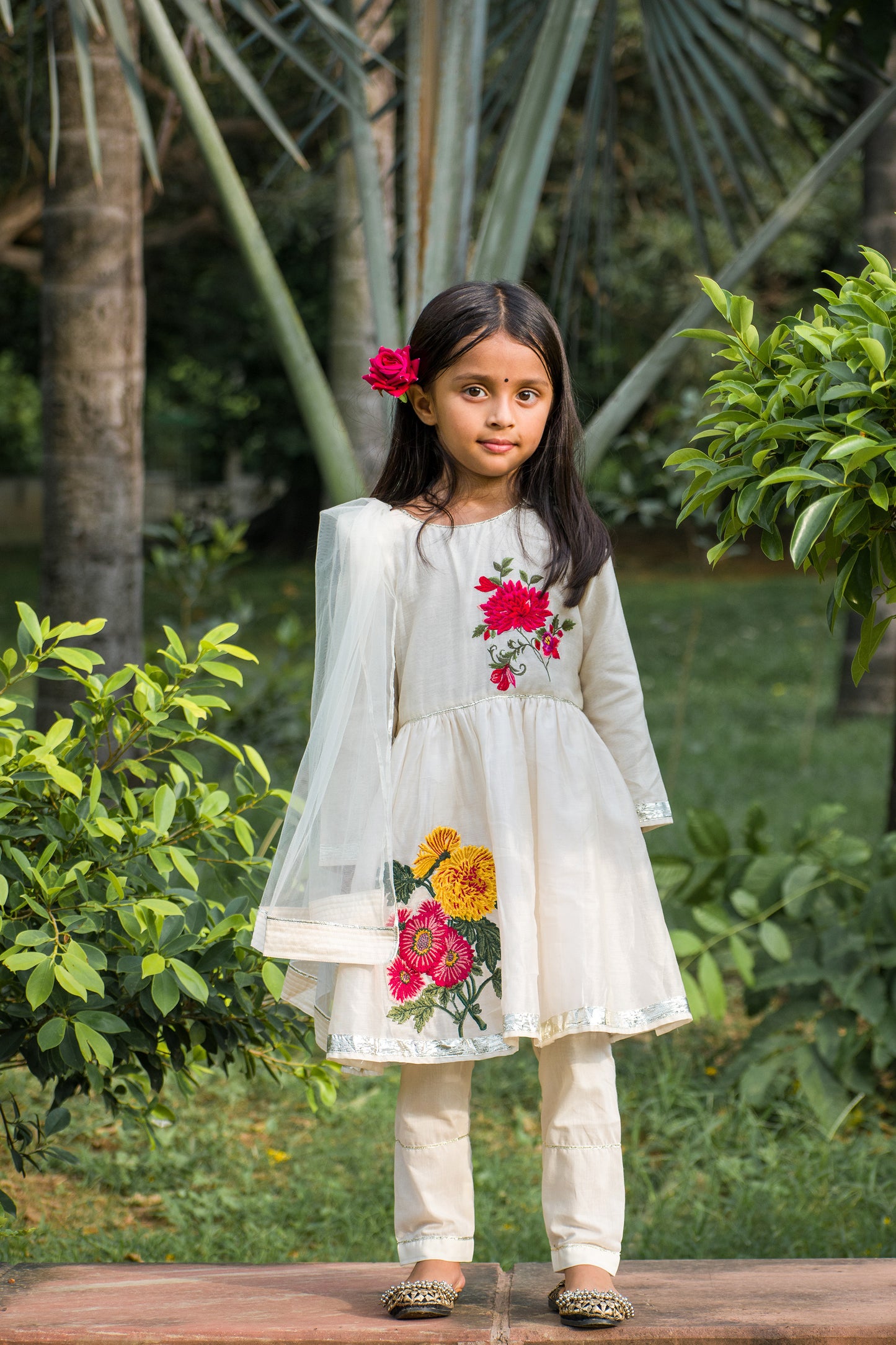 Ivory Floral Kids Anarkali