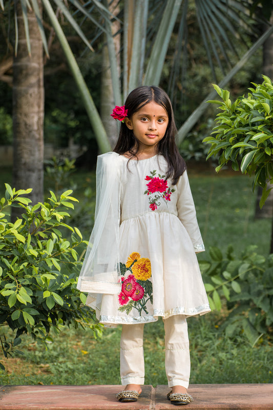 Ivory Floral Kids Anarkali