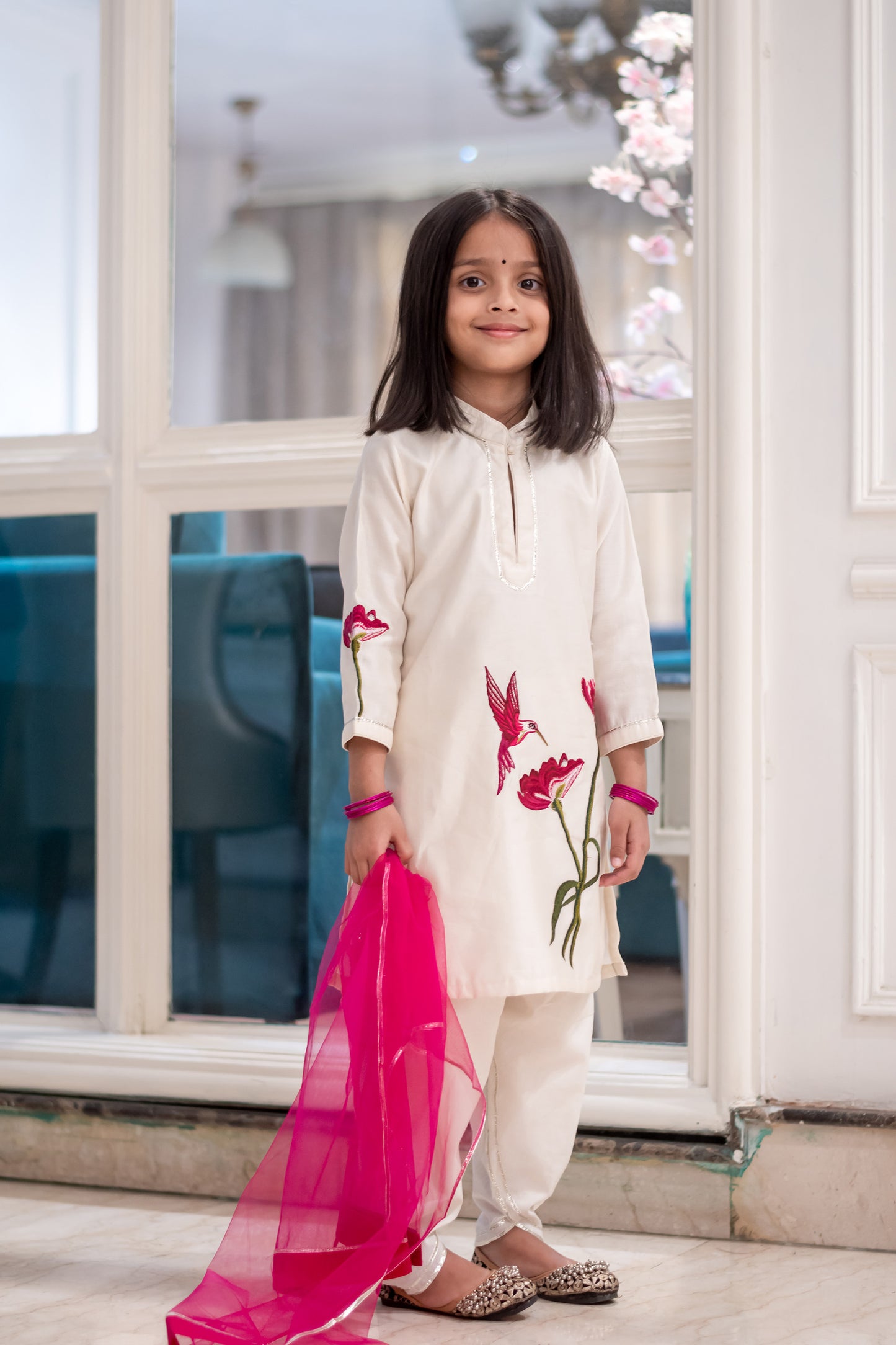 Ivory Embroided kids Kurta Payjama Set