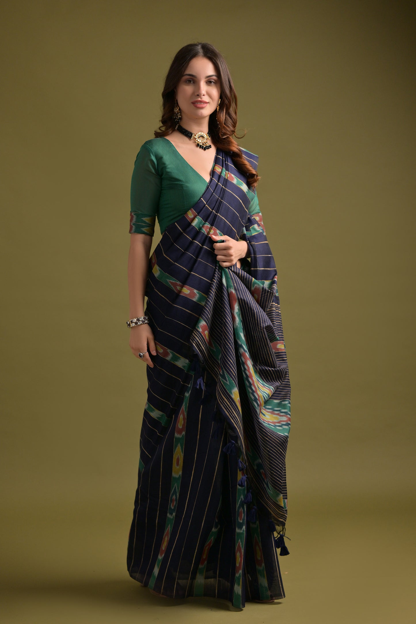 Blue Soft Ikkat Printed Cotton saree