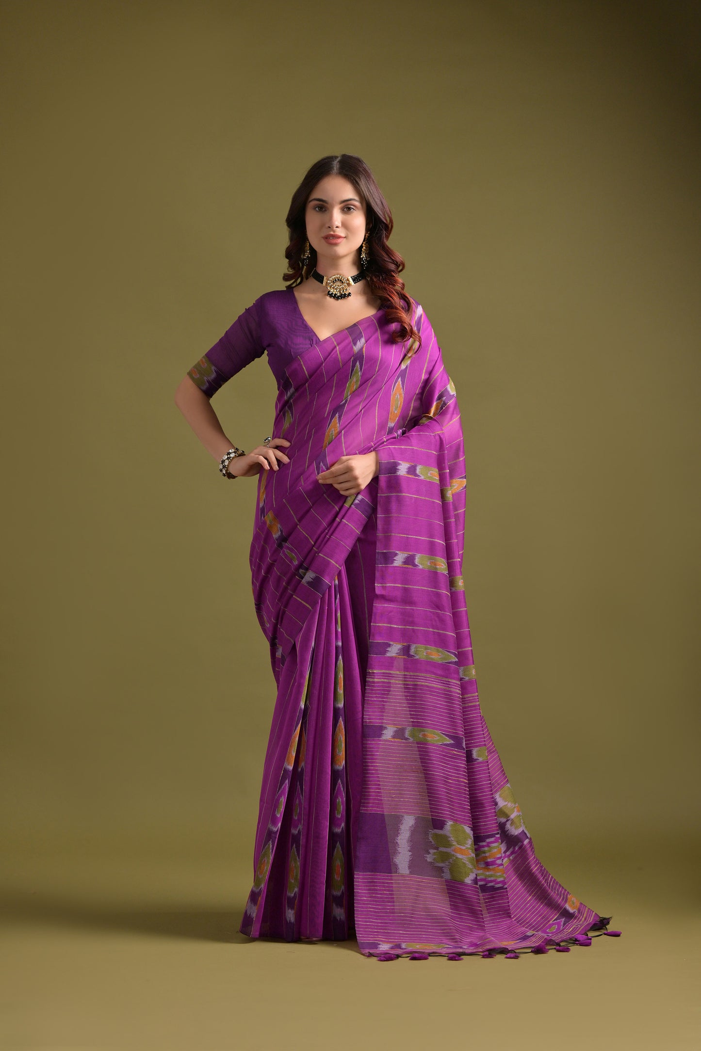 Pink Soft Ikkat Printed Cotton saree