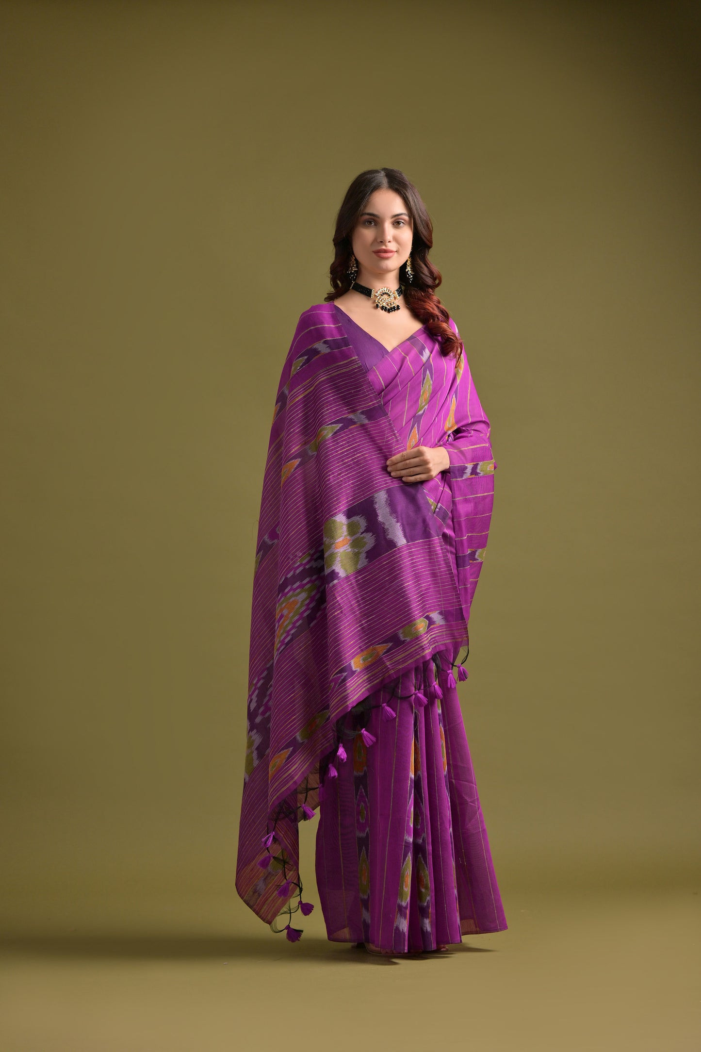 Pink Soft Ikkat Printed Cotton saree