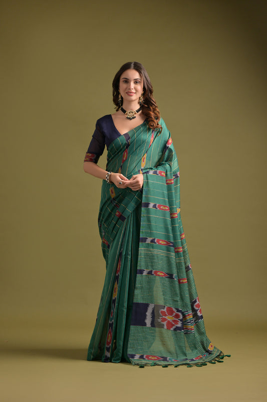 Rama Soft Ikkat Printed Cotton saree