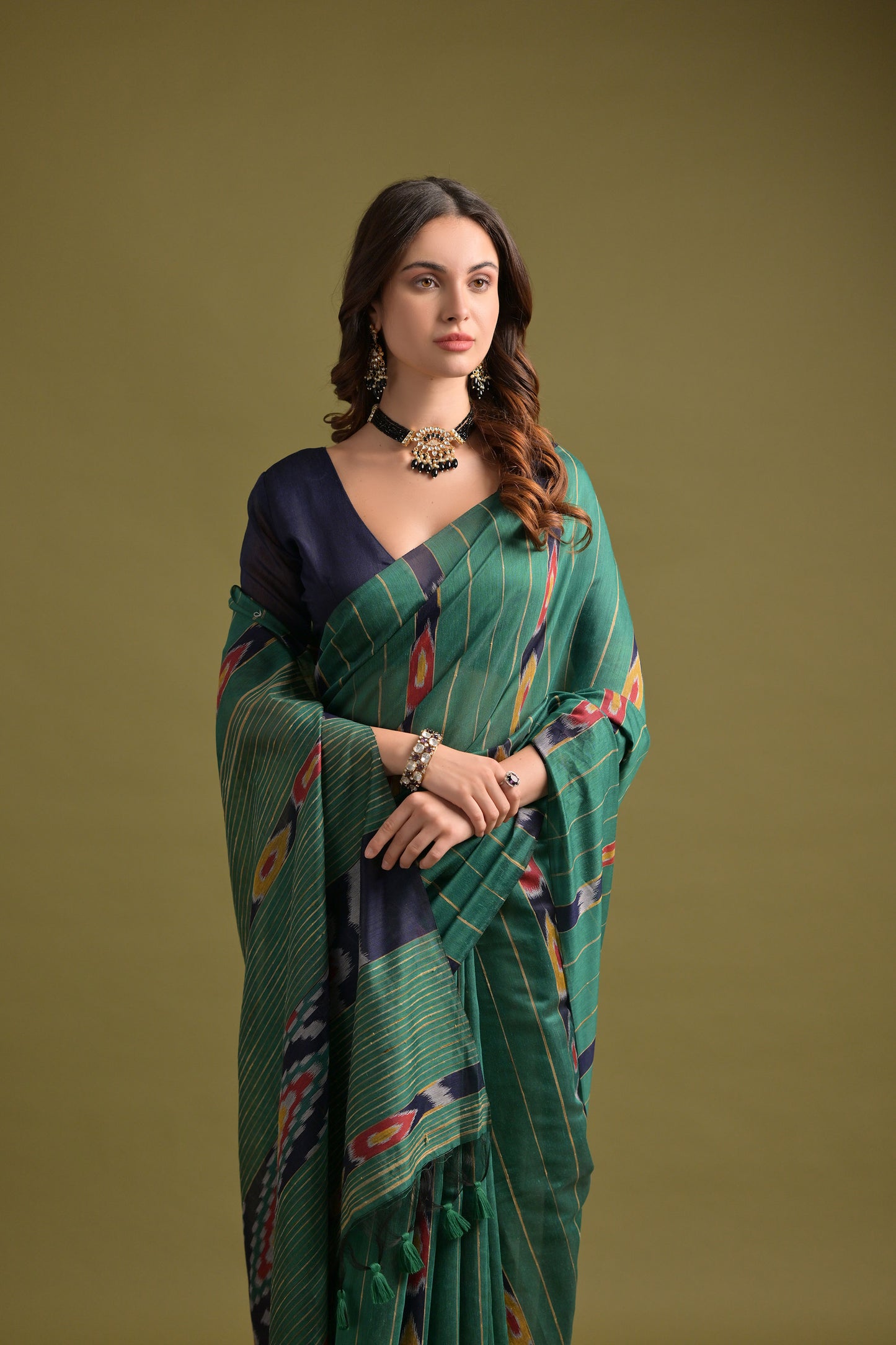 Rama Soft Ikkat Printed Cotton saree