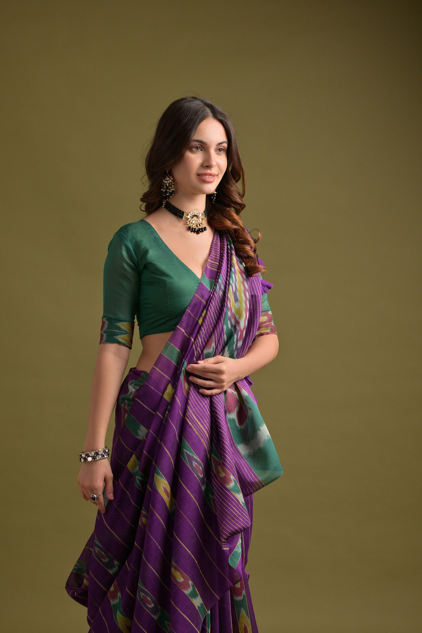 Wine Soft Ikkat Printed Cotton saree