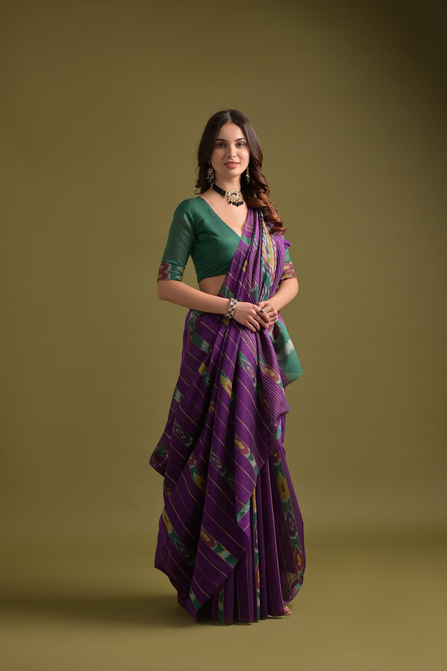 Wine Soft Ikkat Printed Cotton saree