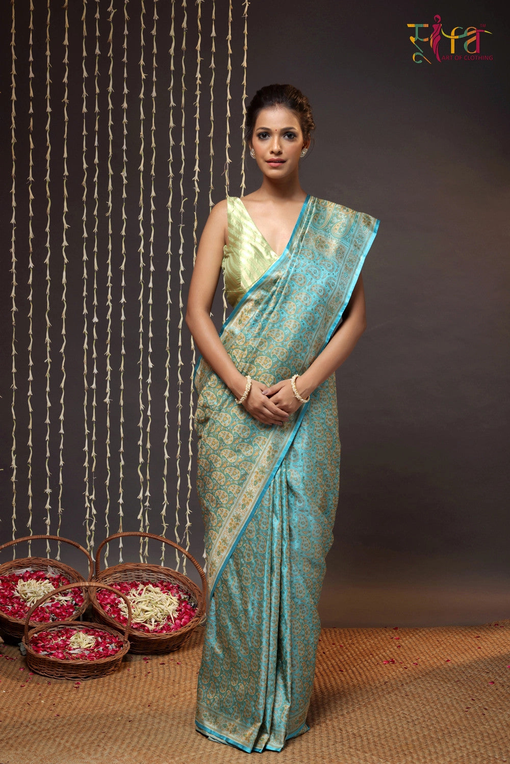 Electric Blue Handloom Pure Silk Banarsi Tanchoi Saree