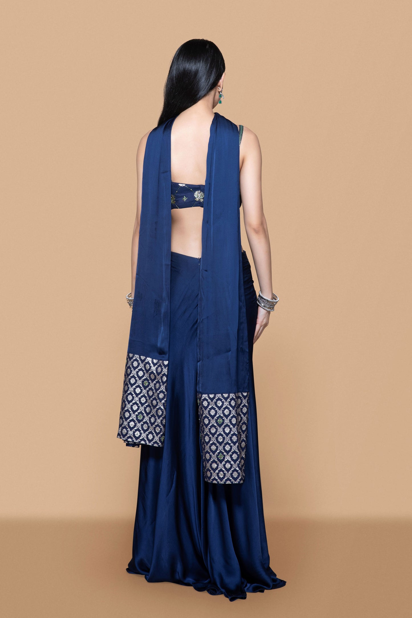 Blue Embroidered Brocade Skirt Set - Sanjev Marwaaha