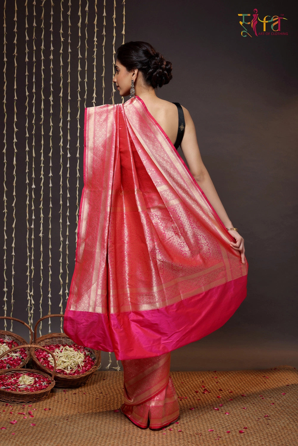 Hot Pink Handloom Pure Silk Banarasi Saree