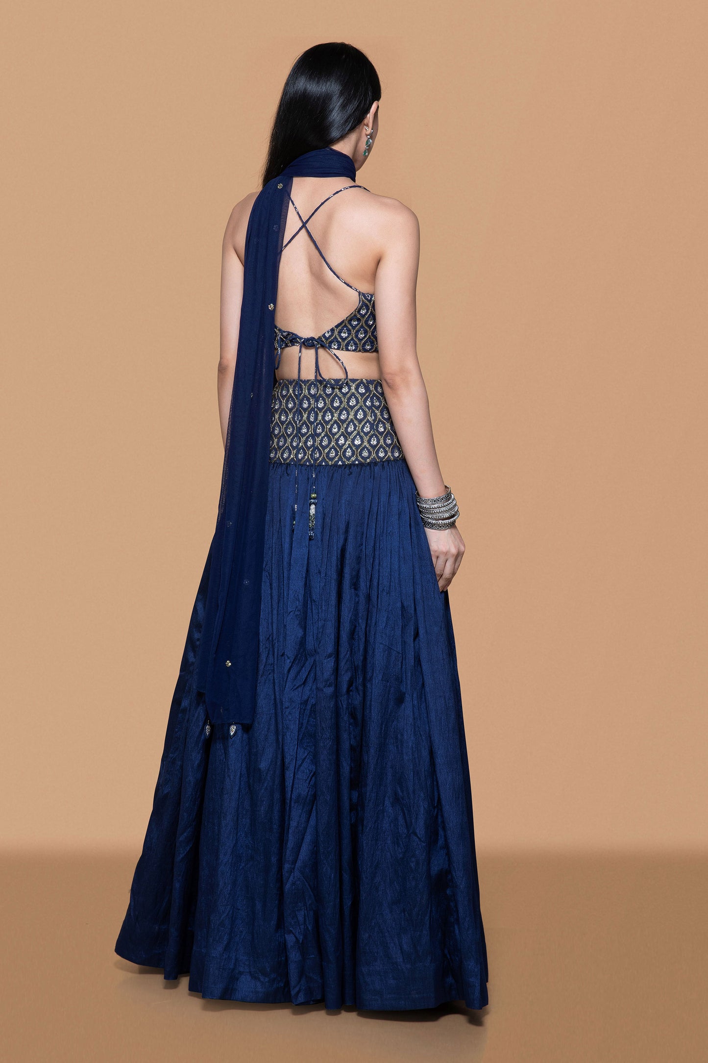 Blue Embroidered Brocade Lehenga Set - Sanjev Marwaaha