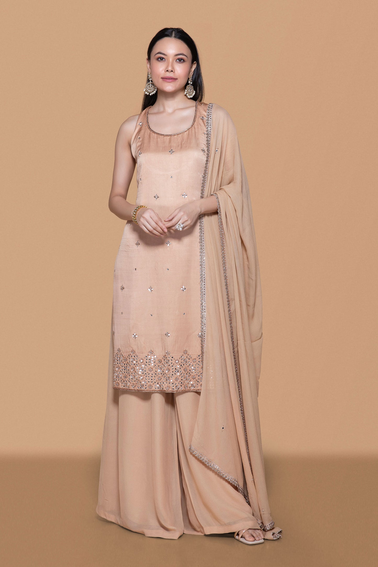 Fawn Kurta Set With Exquisite Embroidery