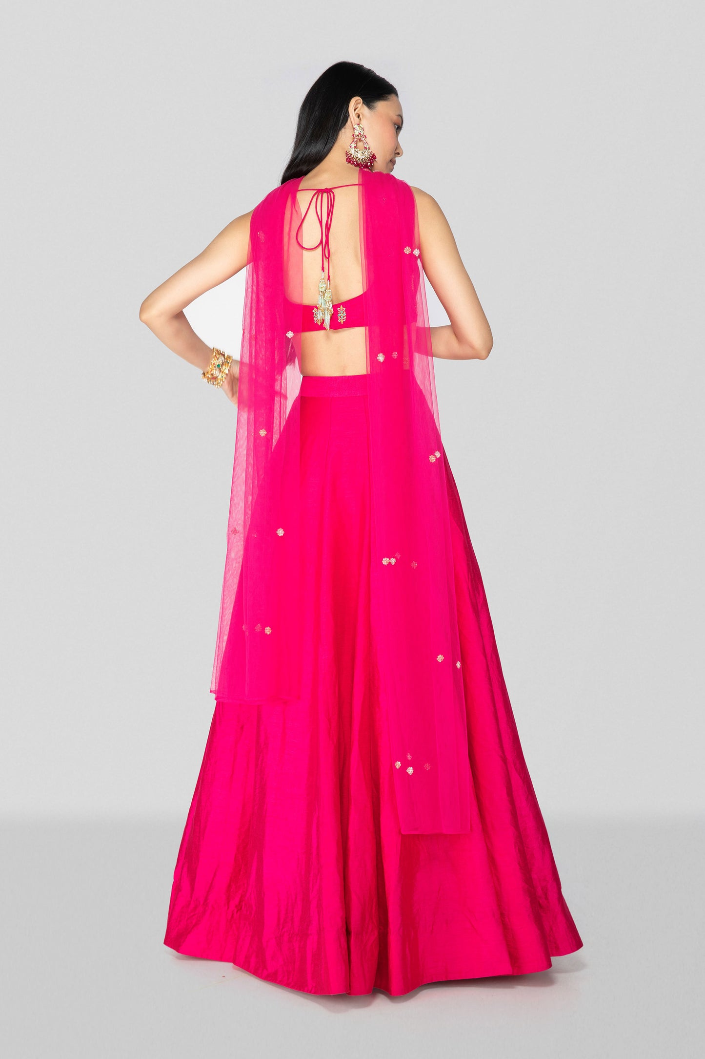 Hot Pink Applique Lehenga Set - Sanjev Marwaaha