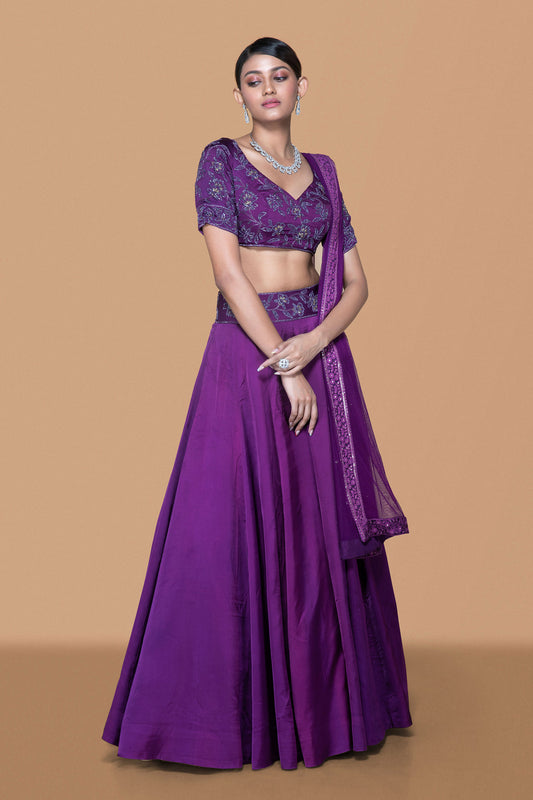 Purple Hand Embroidered Lehenga Set - Nazm