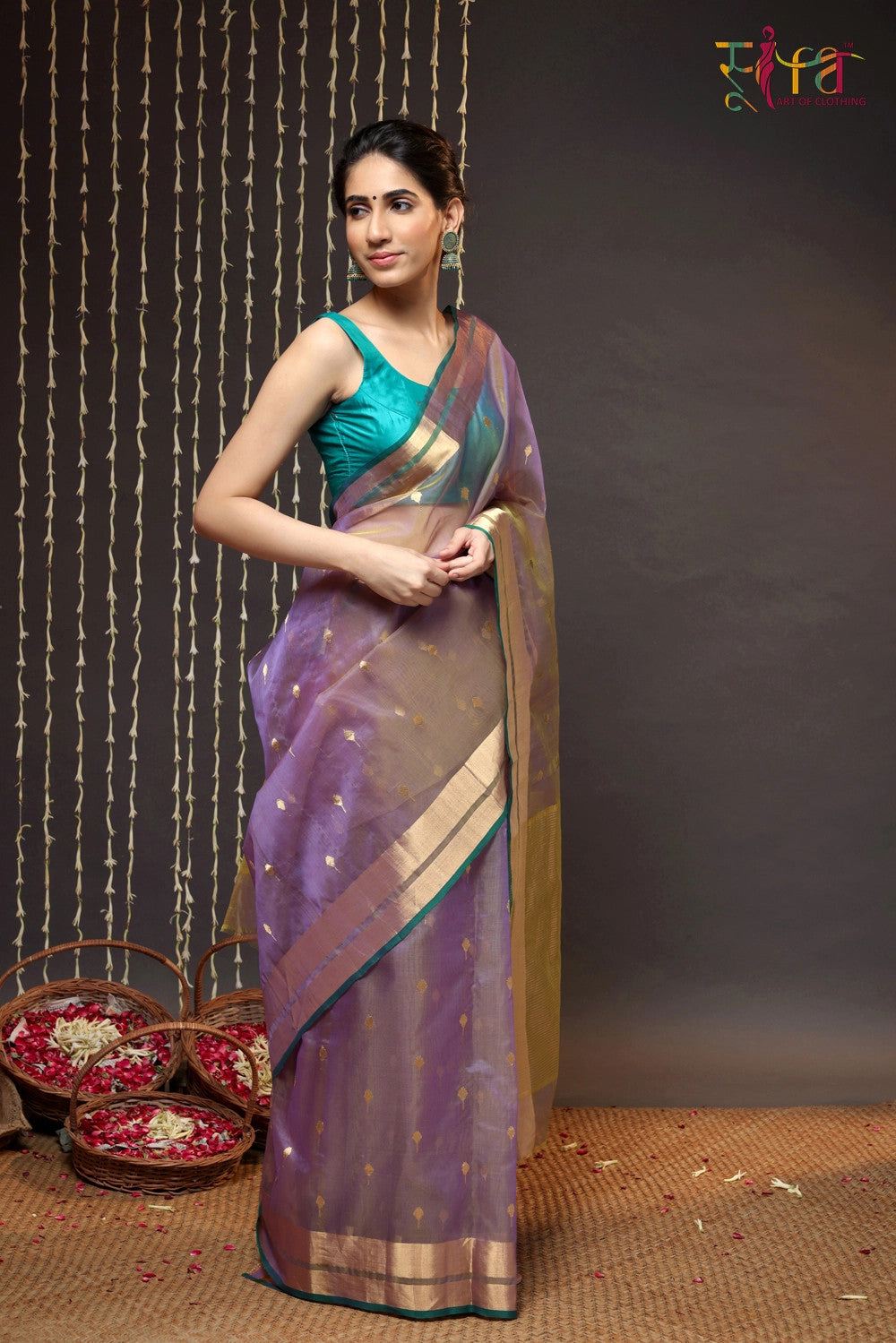 Purple Handloom Katan Silk Chanderi Saree With Zari Border & Motifs