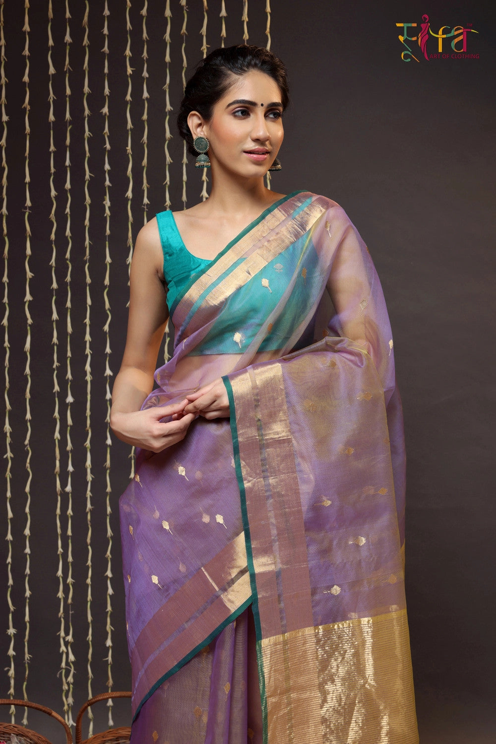 Purple Handloom Katan Silk Chanderi Saree With Zari Border & Motifs