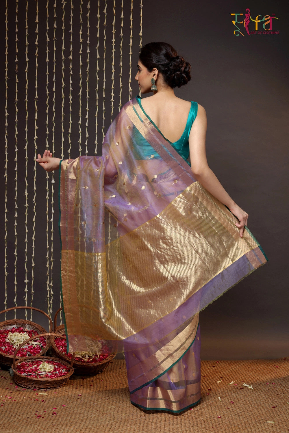 Purple Handloom Katan Silk Chanderi Saree With Zari Border & Motifs