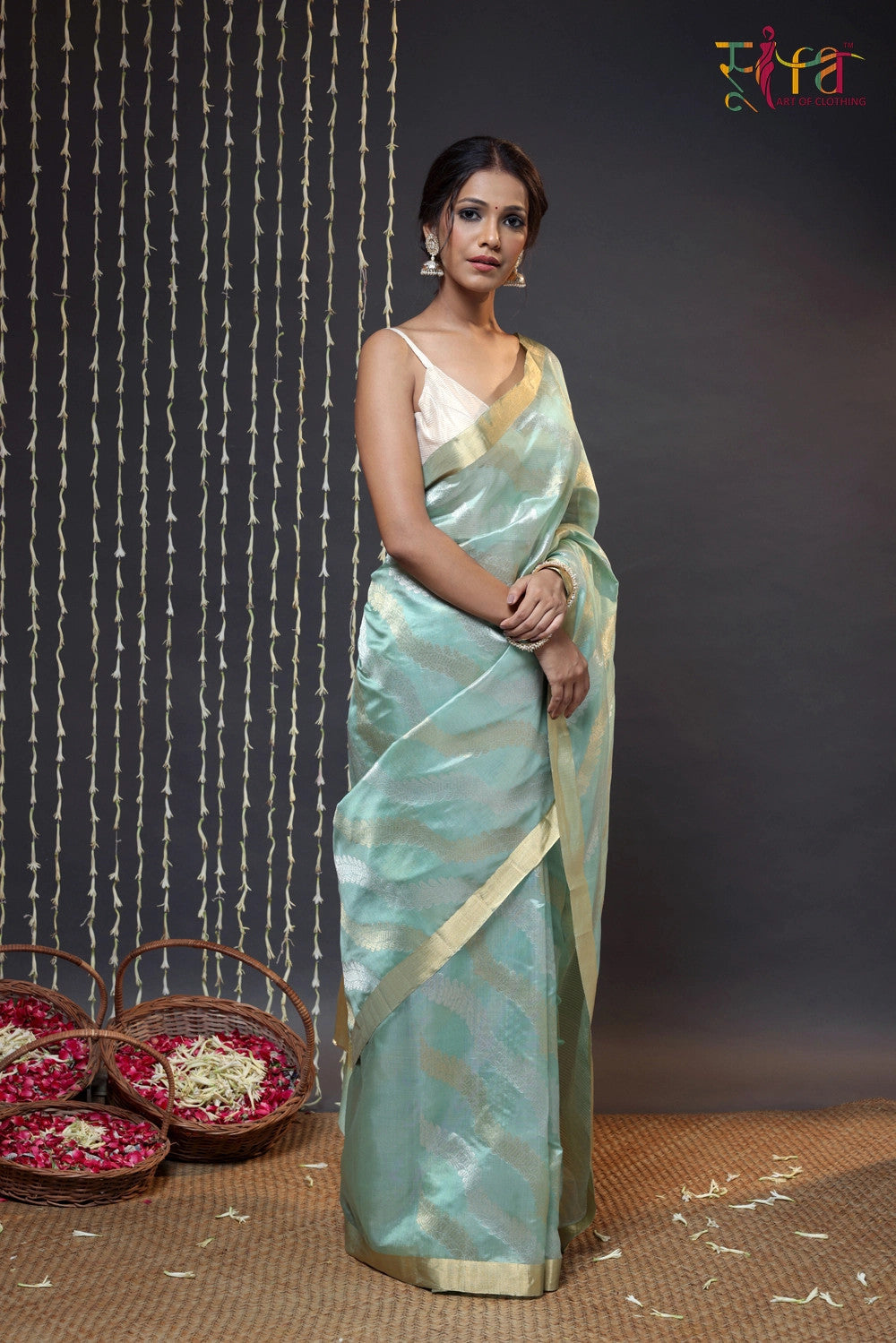 Pistachio Green Handloom Katan Silk Chanderi Saree With Zari