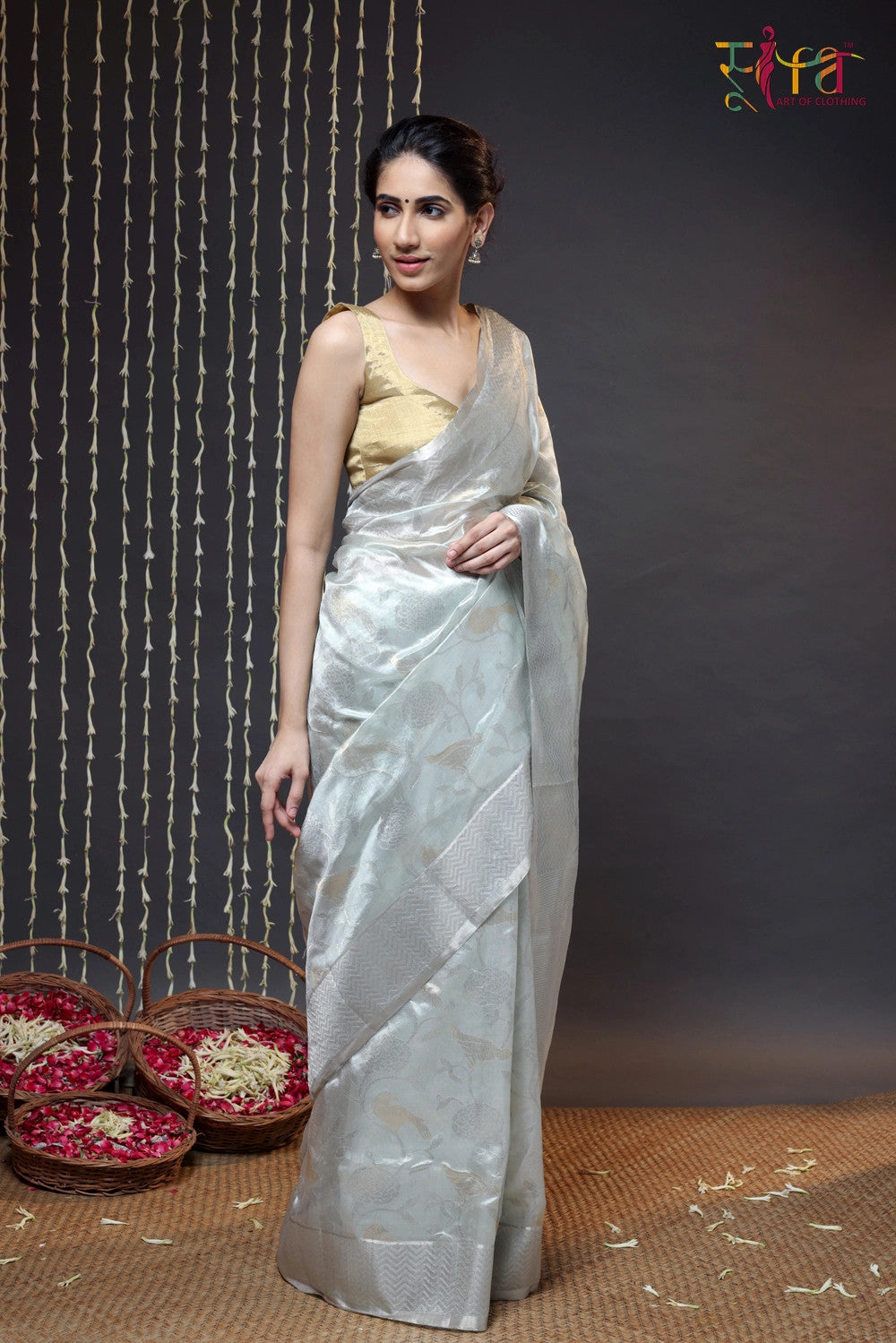 Handloom Grey Pure Silk Chanderi Saree