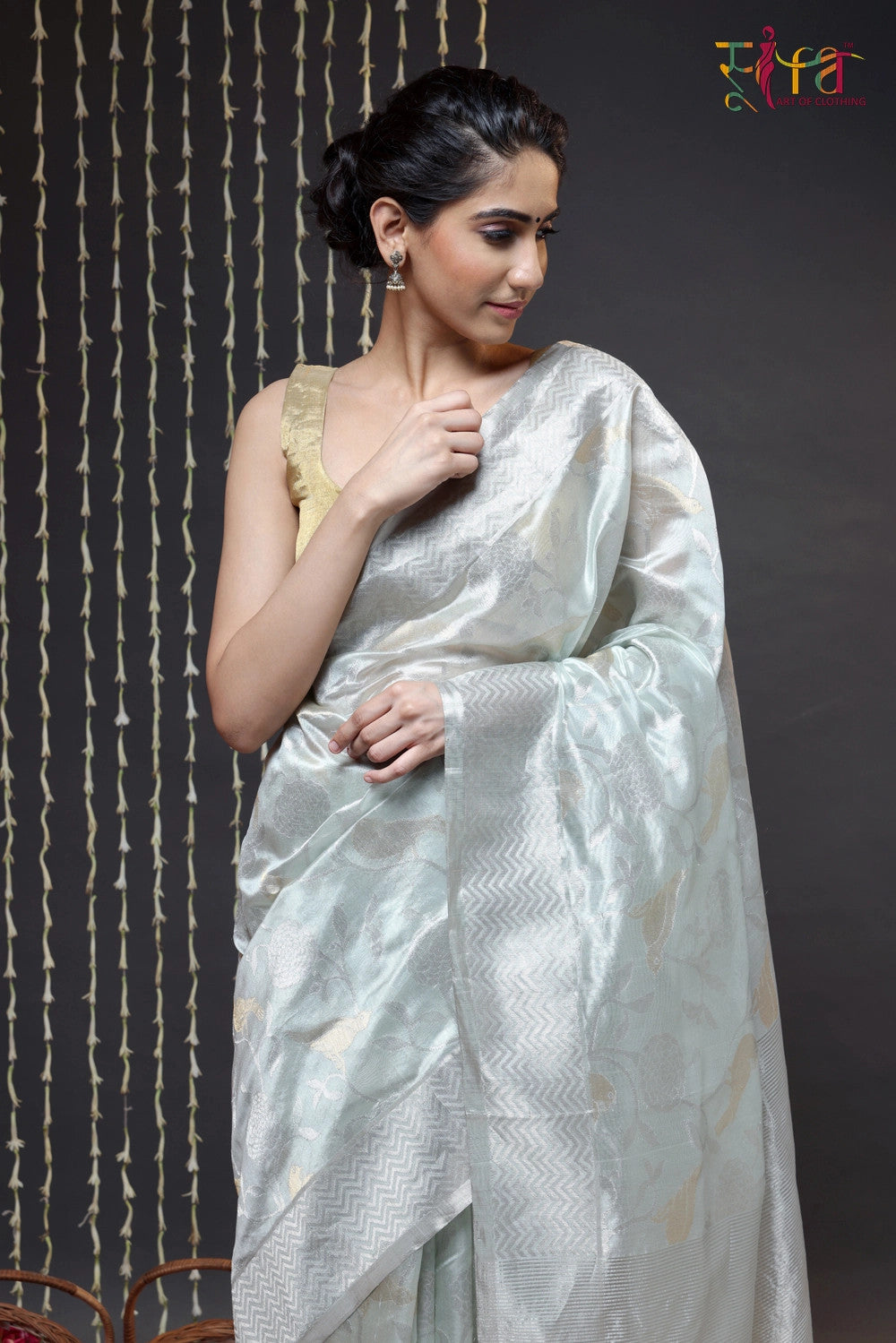 Handloom Grey Pure Silk Chanderi Saree