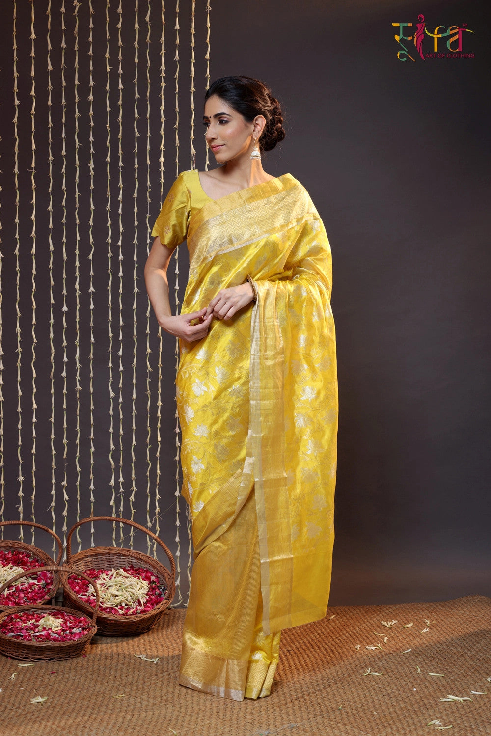 Sunglow Yellow Chanderi Silk Saree Woven With Zari Foral Motifs