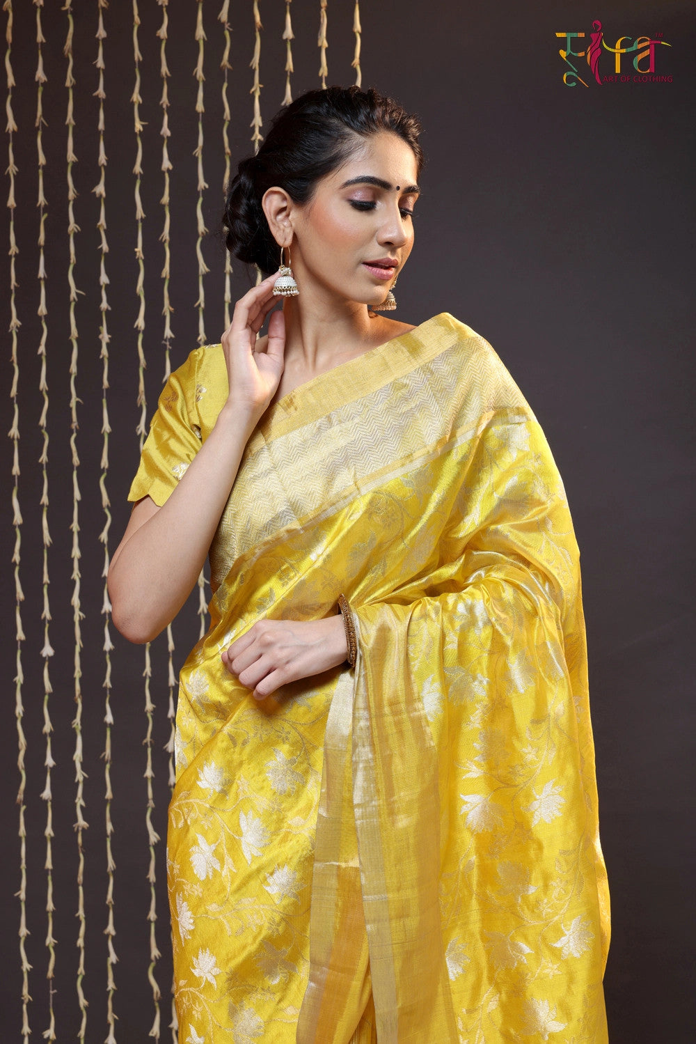 Sunglow Yellow Chanderi Silk Saree Woven With Zari Foral Motifs