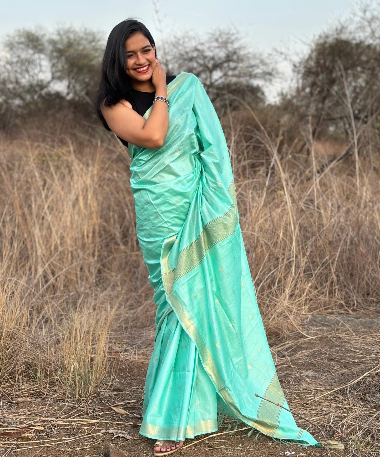 Sandhya Turquoise Silk Handloom saree