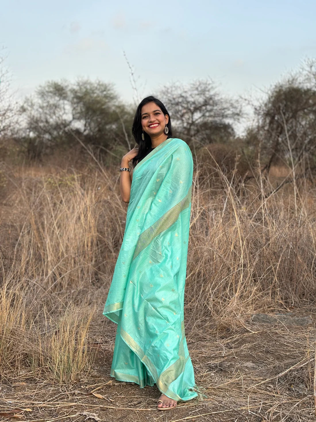 Sandhya Turquoise Silk Handloom saree