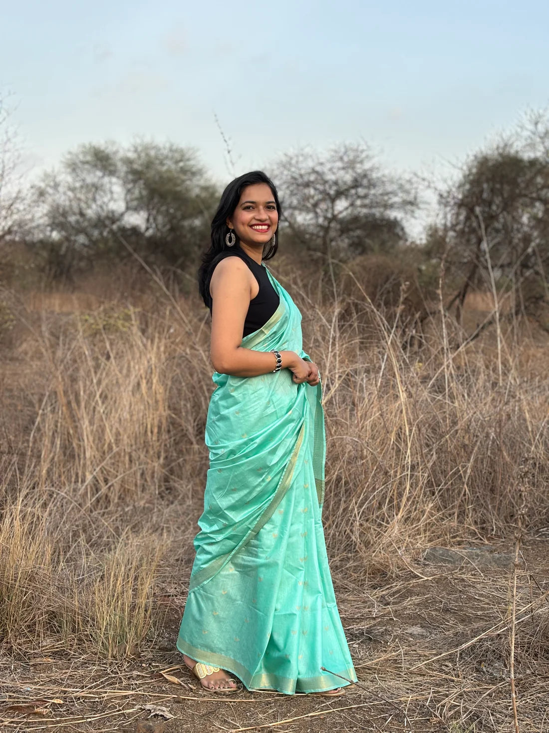 Sandhya Turquoise Silk Handloom saree