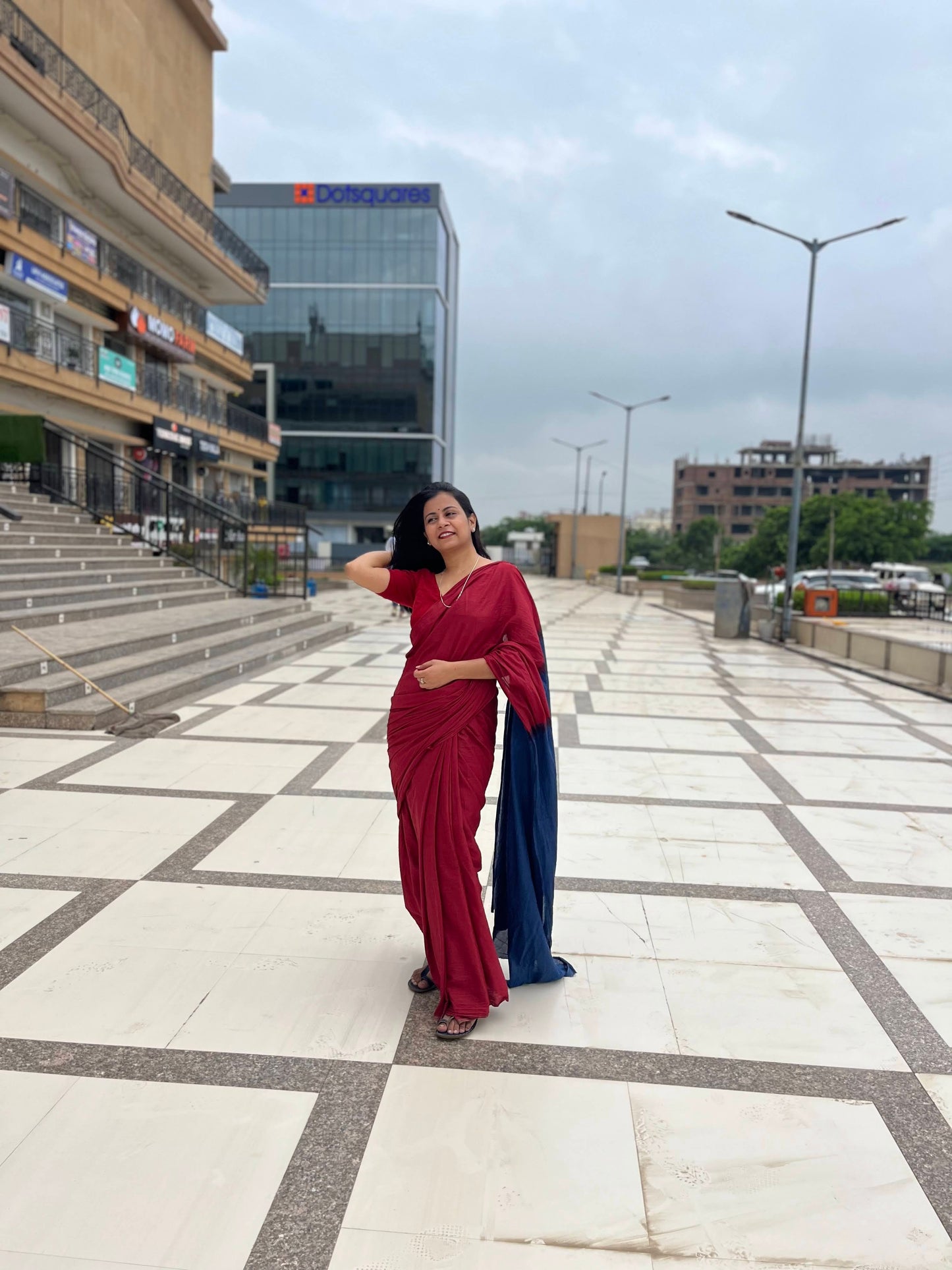 Sabrang - Plain Natural Dyes - Red Cotton Mulmul Saree