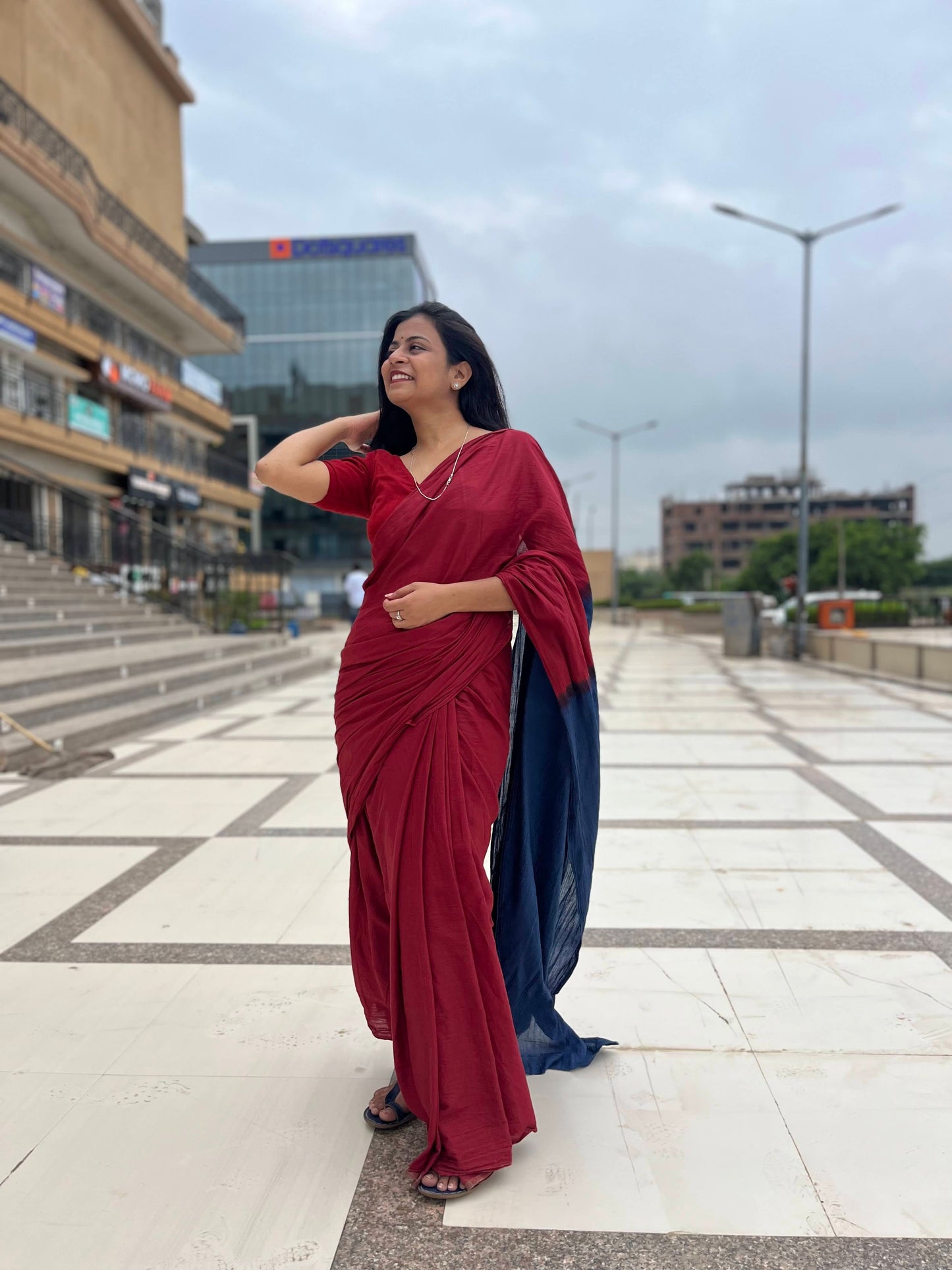 Sabrang - Plain Natural Dyes - Red Cotton Mulmul Saree