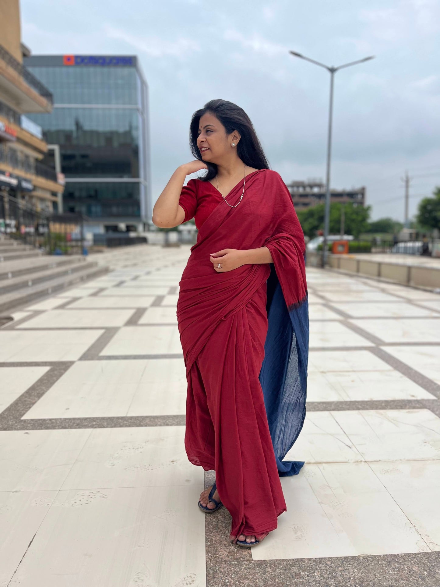 Sabrang - Plain Natural Dyes - Red Cotton Mulmul Saree