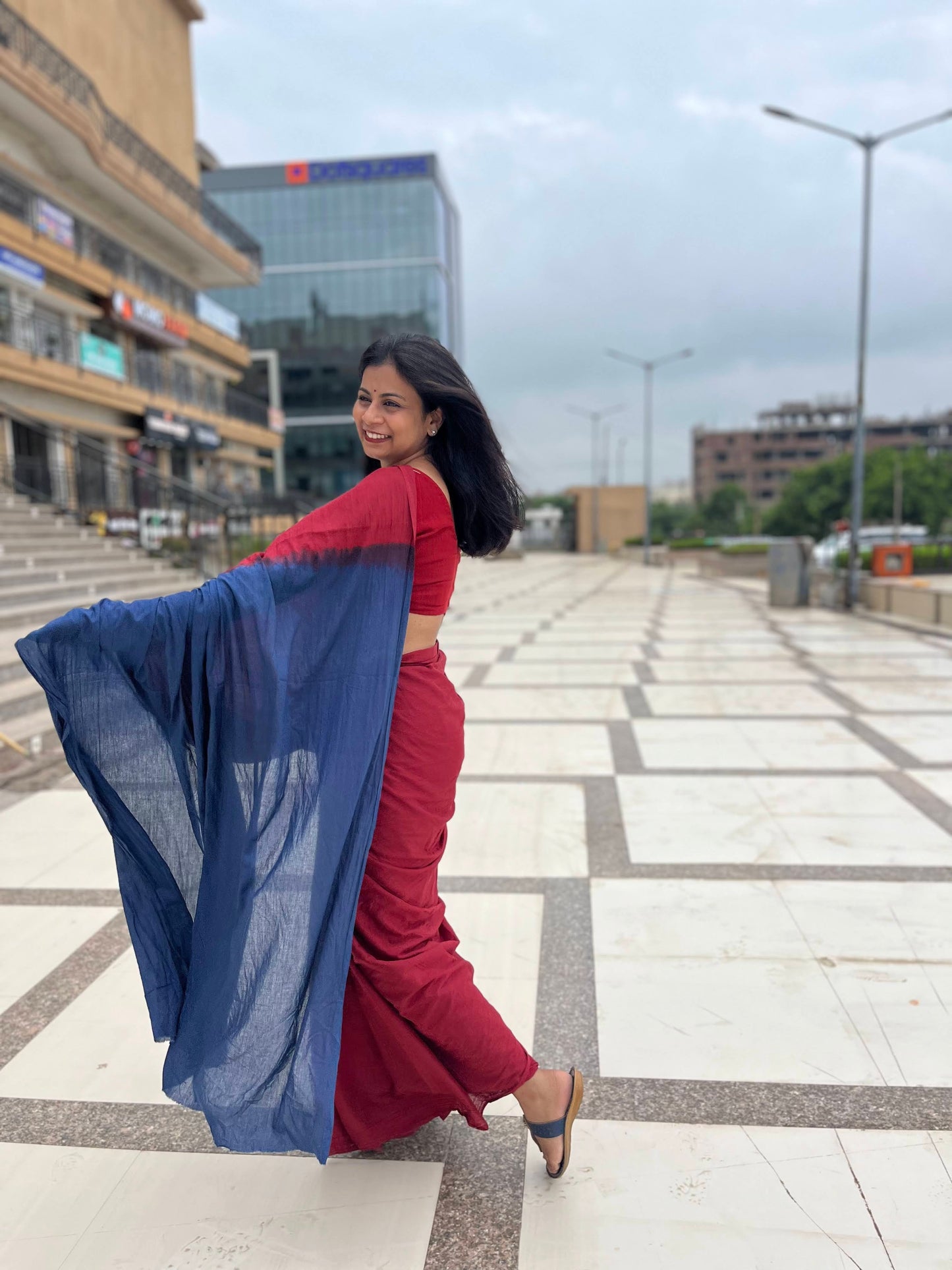 Sabrang - Plain Natural Dyes - Red Cotton Mulmul Saree