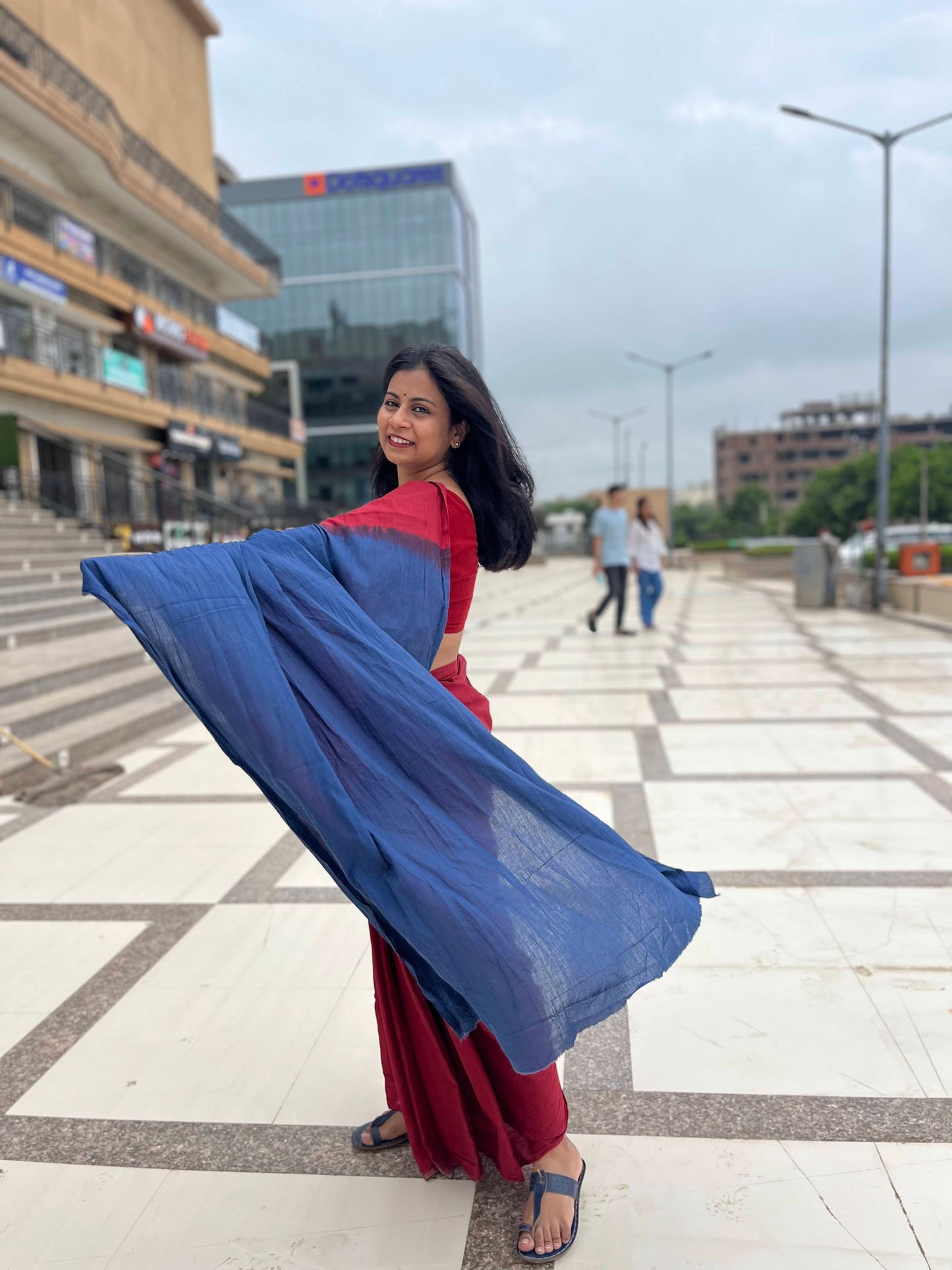 Sabrang - Plain Natural Dyes - Red Cotton Mulmul Saree