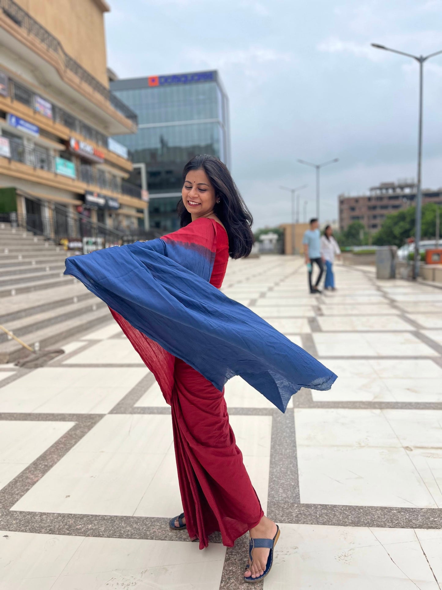 Sabrang - Plain Natural Dyes - Red Cotton Mulmul Saree