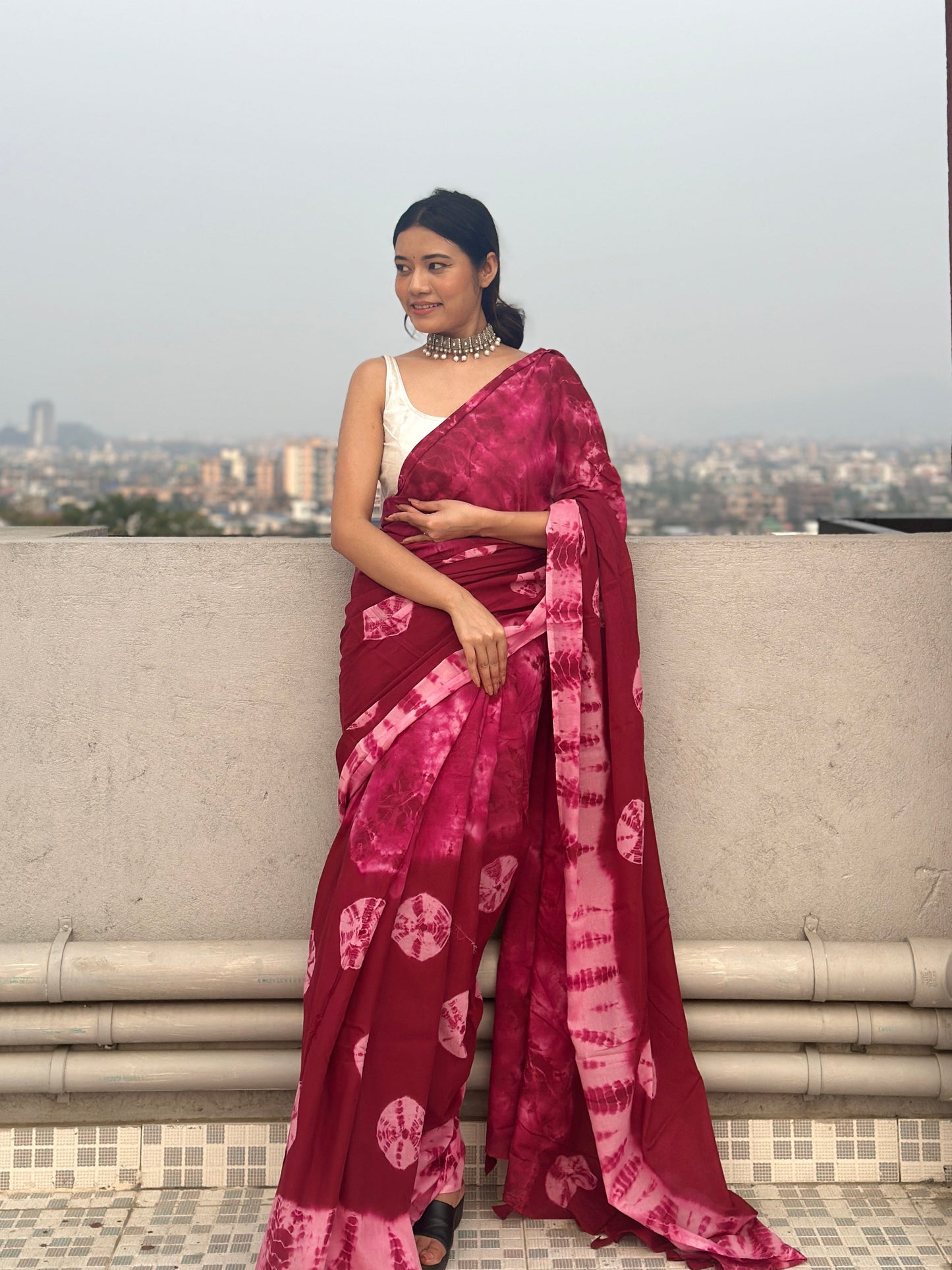 Bandani - Red Tie & Dye Shibori Print Natural Dyed - Mulmul Cotton Saree