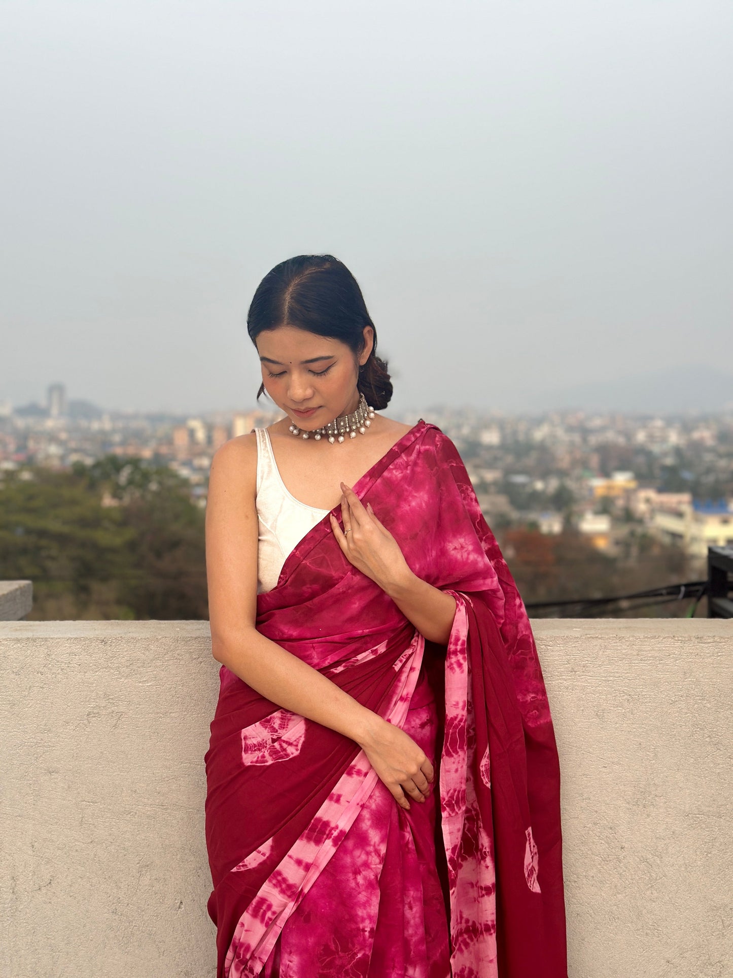 Bandani - Red Tie & Dye Shibori Print Natural Dyed - Mulmul Cotton Saree