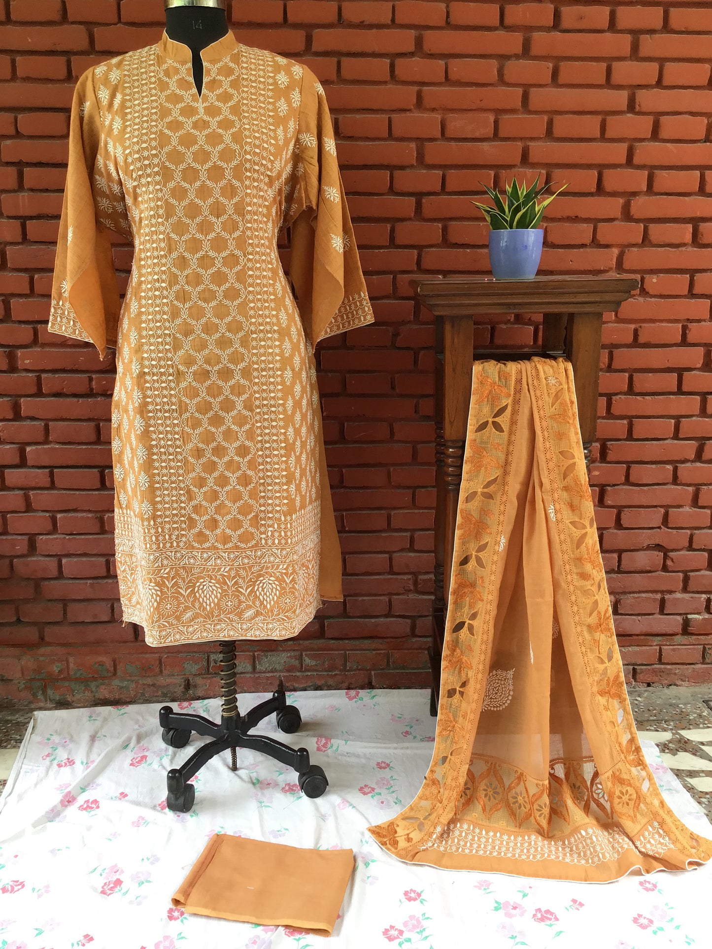 Brownish Baish Cotton Ghaspatti Pure Chikankari Salwar suit