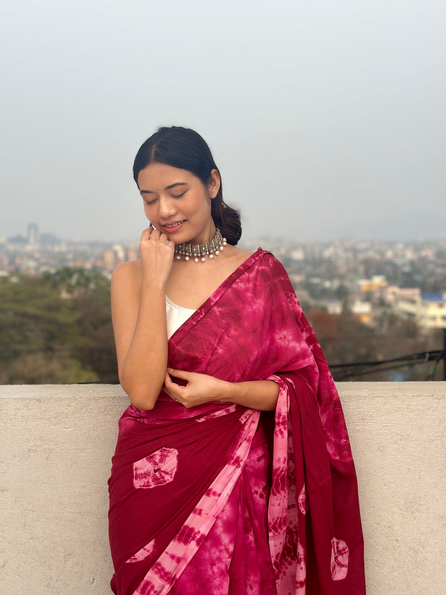 Bandani - Red Tie & Dye Shibori Print Natural Dyed - Mulmul Cotton Saree